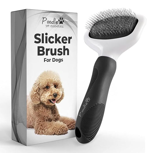 Poodle Pet Slicker Brush - For Dogs, Cats, and Rabbits - Removes Matted Fur, Knots, and Loose Hair - Suitable for Grooming Doodles and Goldendoodles with Short or Long Hair