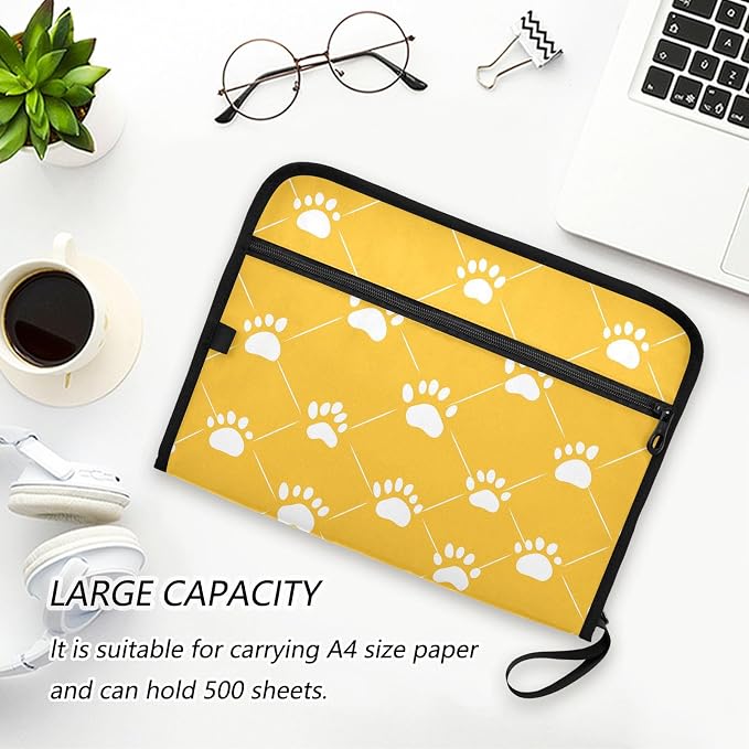 13 Pocket Zipper Expanding File Folder A4 Dog Paw Print | Accordion File Organizer with Front Pouch A4 Letter Size Portable Folders for Documents Receipt School Office Supplies