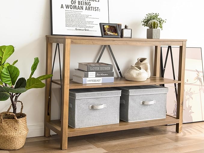 StorageWorks Fabric Storage Bins with Lids, Closet Storage Bins | Flip-Top Lid, 3 Handles, Collapsible, Stackable, for Clothes Blankets, Multi-Purpose, Large, Gray, 2-Pack
