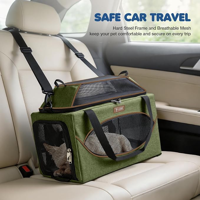 Lekereise Top-Expandable Pet Carrier 18x11x11Inch Delta American United Airline Approved Underseat to 15lbs Stable Car Travel Carriers for Small Dogs Cats with Locking Safety Zippers Anti-Scratch Mesh