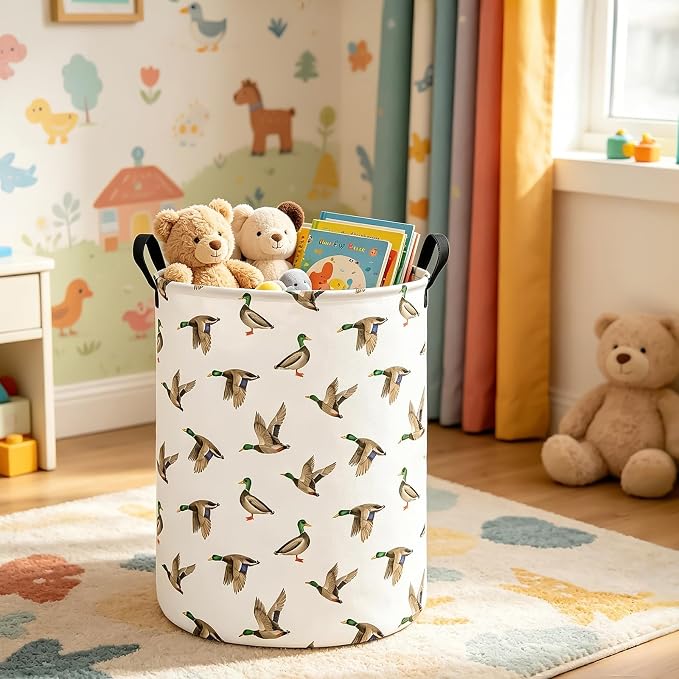 Mallard Duck Fabric Storage Bin Nursery Organizer Basket | Organizer Bin Dirty Clothes Collapsible Waterproof for College Dorms, Boys and Girls Bedroom,Bathroom