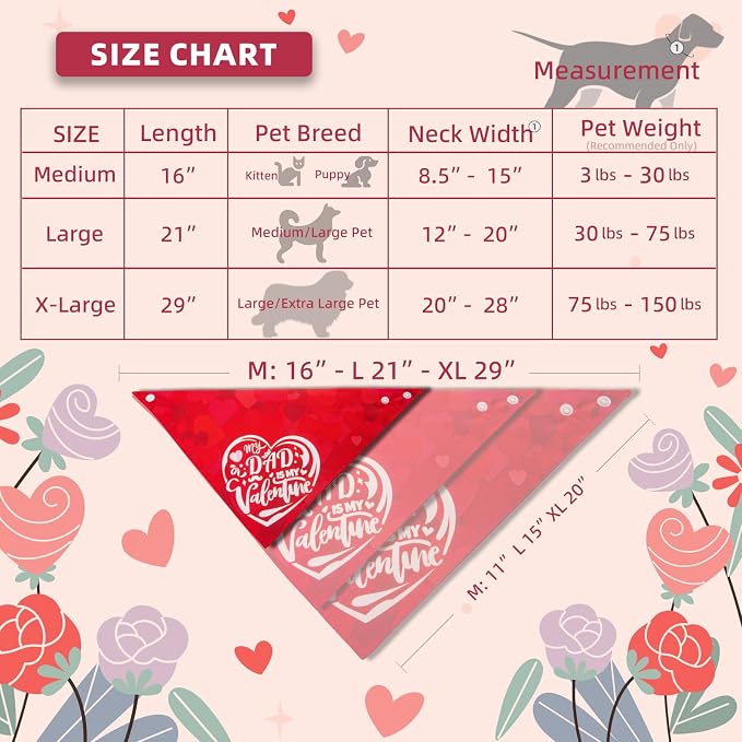 My Dad is My Valentine Dog Bandanas for Valentine's Day 2-in-1 Reversible Cute Lettering & Red Heart Pattern Holiday Costume Pet Scarf with Snap Button for Small & Medium Breeds (5-30lbs)