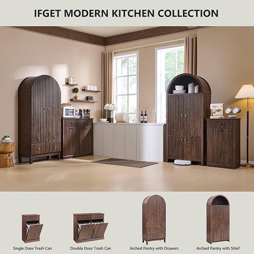 IFGET Tilt-Out Trash Can Cabinet, Fluted Laundry Hamper Cabinet, Brown