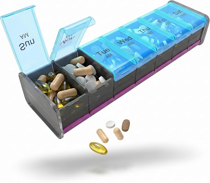 Extra Large Pill Organizer- XXL Pill Box 7 Day - Weekly Pill Organizer with AM PM Large Compartments Big Pill Case for Supplements Jumbo Pill Holder for Vitamins Huge Medicine Organizer 2 Times a Day