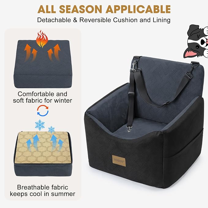 JOEJOY Dog Car Seats for Small Medium Dogs Under 35lbs, Dog Booster Seat with Detachable Washable Cover and Cushion, Memory Foam Pet Car Seat with Safety Belt and Storage Pockets (DG)