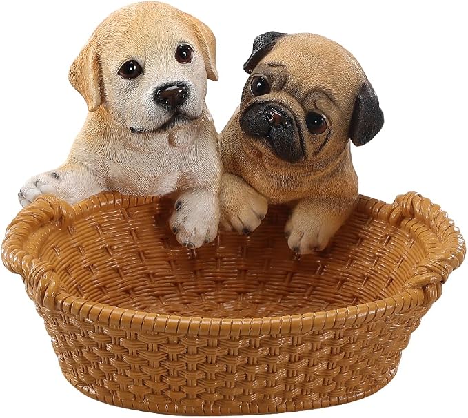 Resin Labrador & Pug Desktop Storage Basket, Decorative Catchall Bowl & Key Tray for Entryway Table, Cute Dog Statue Organizer, Pet Lover Gift
