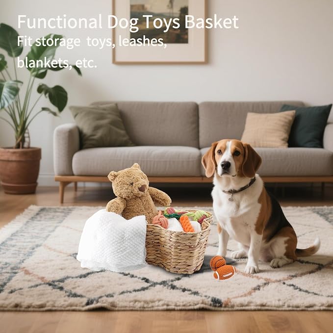 Water Hyacinth Dog Toy Basket, Bone Shaped Dog Toy Storage Basket, Pet Toys Organizer Bin, Handmade 16" x 13" x 7"