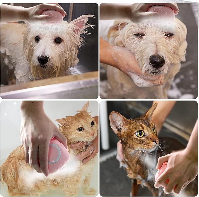 Pet Bath Brush Dog Baths Brush Shampoo Dispenser Soft Silicone Dog Bathing Brushes Dogs Shampoo Brushes scrubbers for Cats and Dogs Shower Brush Grooming (Pink)