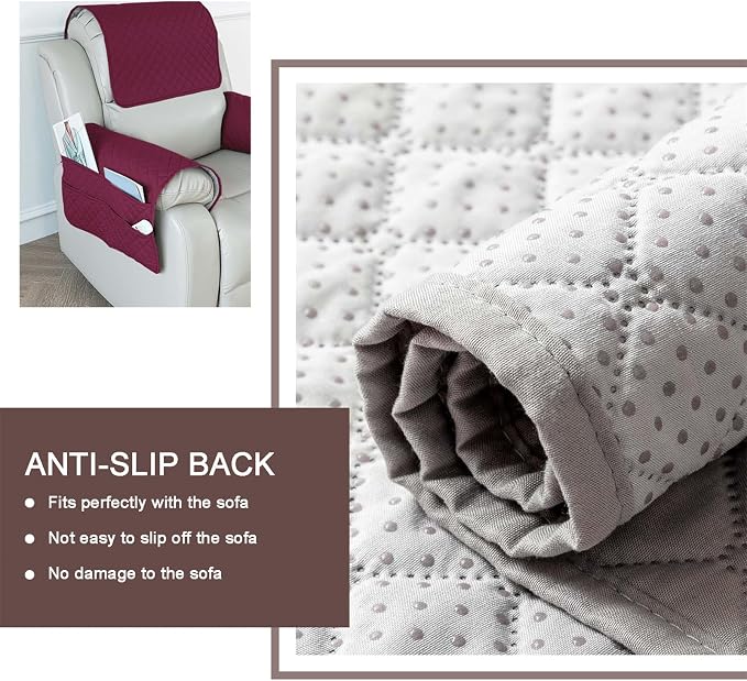 Large Polyester Armrest and Headrest Covers with 2 Pockets | Soft, smooth polyester resists daily wear nonslip silicone backing helps shield recliners and sofas from pet scratches