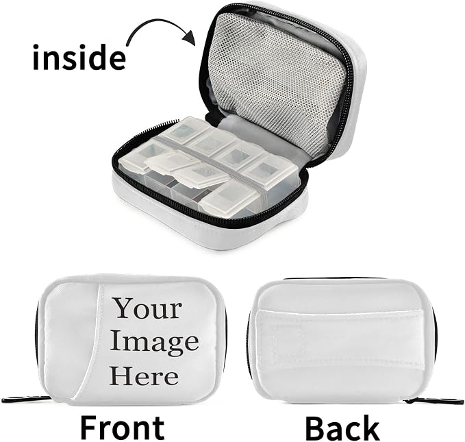 Custom Pill Case 7 Day Pill Organizer Personalized Travel Pill Case Portable Weekly Pill Box Bag Container Vitamin Supplement Holder with Zipper for Family Business
