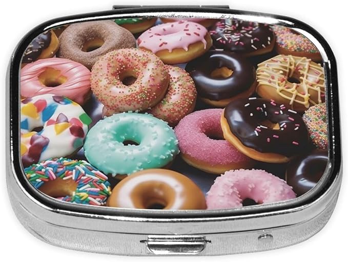 Square Pill Box Donuts Pill Case for Purse & Pocket 3 Compartment Pill Organizer Portable Travel Pillbox Medicine Pill Holder Container for Daily Vitamin Cod Liver Oil Storage