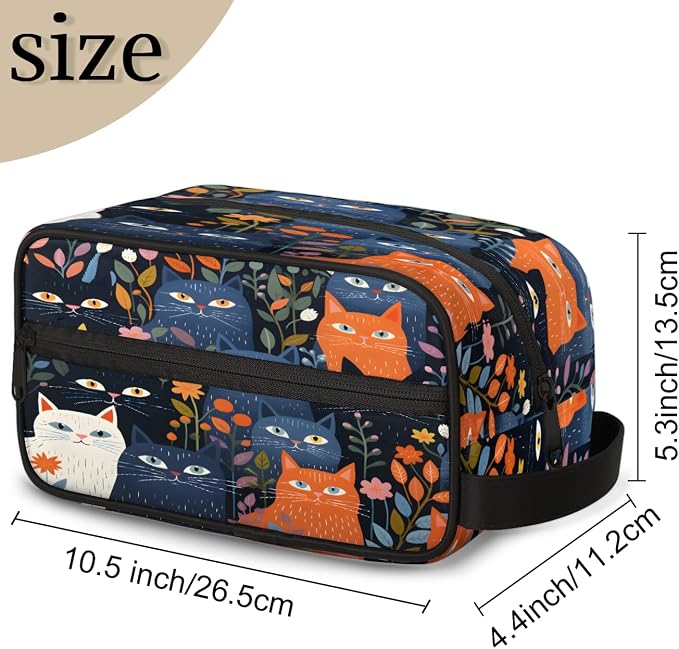 QsirBC Cute Cats Pets Flowers Versatile Toiletry Bag Cosmetic Makeup Organizer Travel Shaving Kit with Handle Large Capacity Waterproof Polyester Bag for Men Women