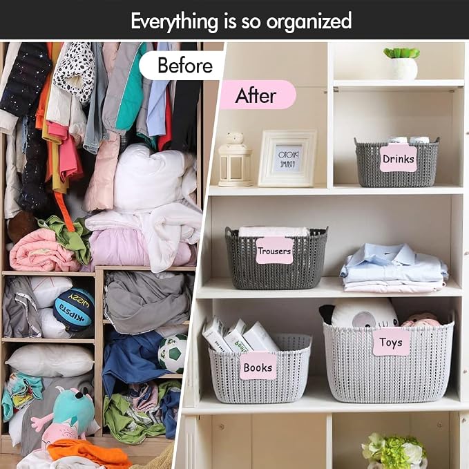 20PCS Basket Labels Clip On, Removable Plastic Bin for Storage Bins, Pantry Organization and Storage Hanging Tags for Basket Cube Box, in Pink