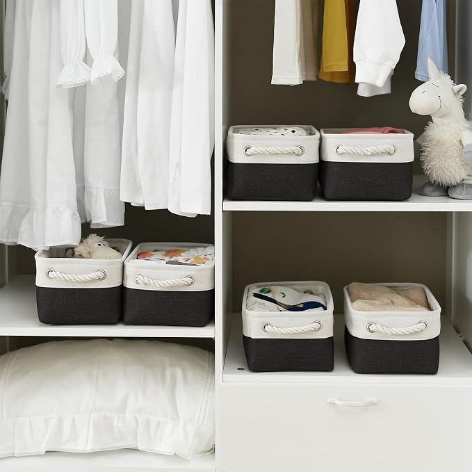 Storage Bins for Shelves - 6 Pack 11.8x7.8x5.2 inch Collapsible Storage Cubes, Basket for Gifts Empty Closet Organizing Dog Toy Box (White & Black)