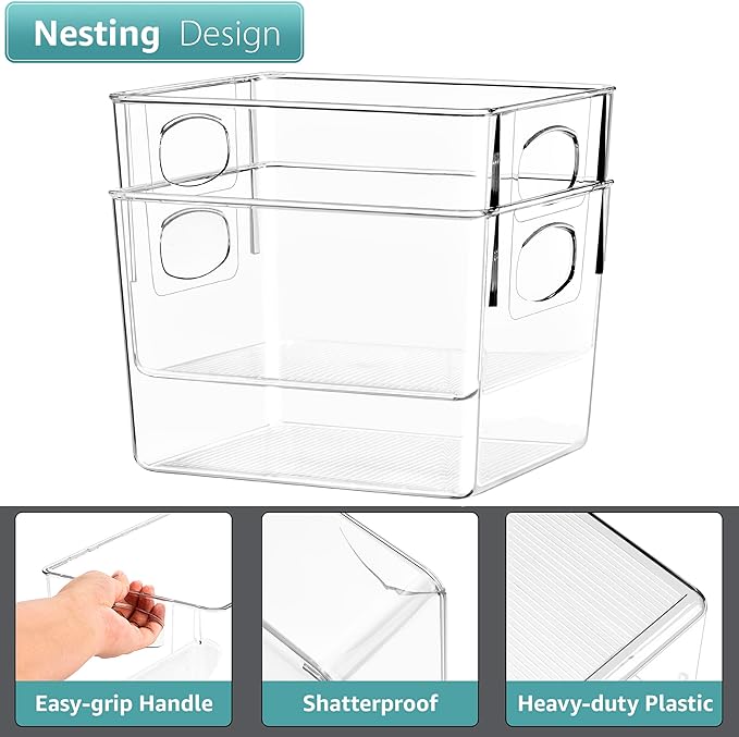 Sorbus 4 Pack Medium Clear Plastic Storage Bins, Clear Organizer Bins with Handle for Kitchen, Pantry, Cabinet, Refrigerator, Craft, Toys, Clothes, Closet, Under Sink, Bathroom Organizers and Storage