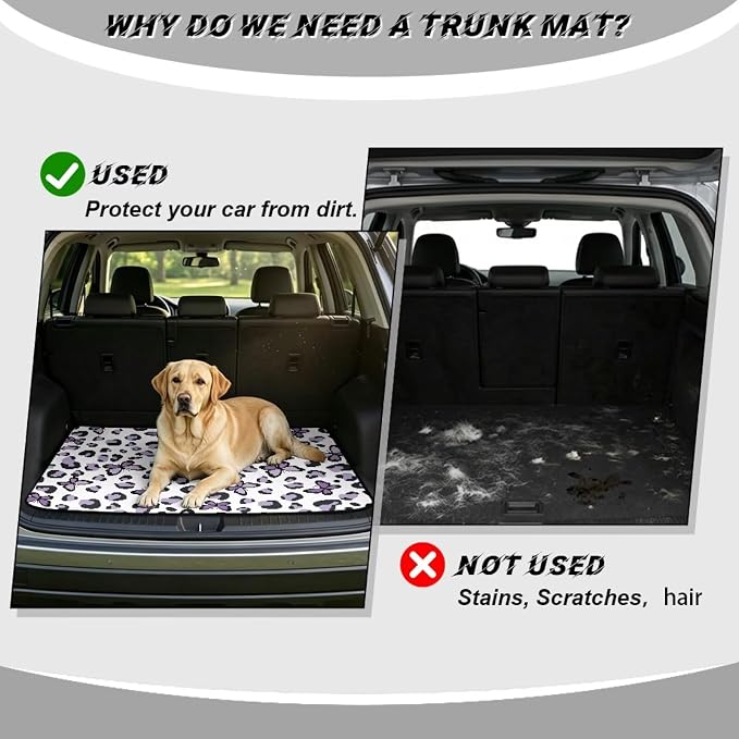 Leopard Print Pet Friendly Car Trunk Mat 29" x 39", Butterfly Pattern Non Slip Cargo Liner for Cars Trucks, All Weather Washable Durable Rear Trunk Liners