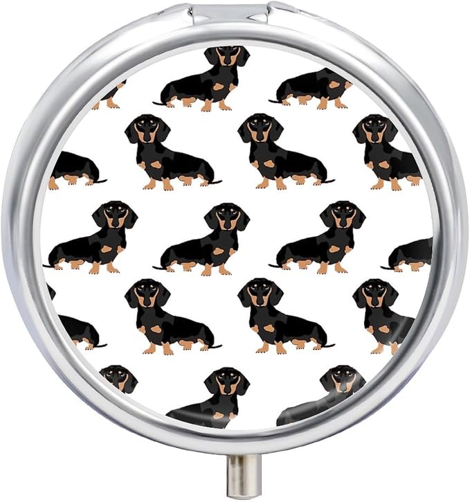 Dachshund Weiner Pet Dogs Pill Box 3 Compartment Small Pill Case for Purse Travel Pill Organizer Metal Pill Holder Portable Pill Container Medicine Organizer for Vitamin Fish Oil Supplements