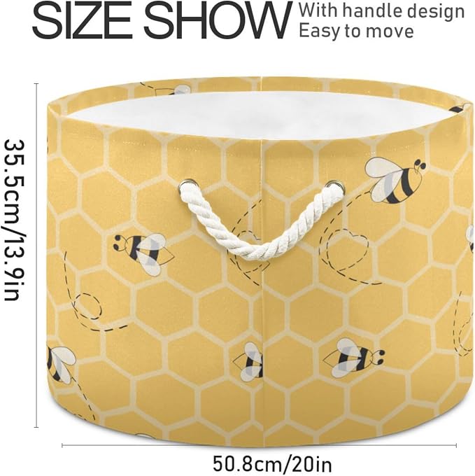 DOMIKING Large Storage Basket for Toys Bee Yellow Print Storage Bin Box Laundry Basket for Nursery Room Home Decor, Pet Toy, Blankets