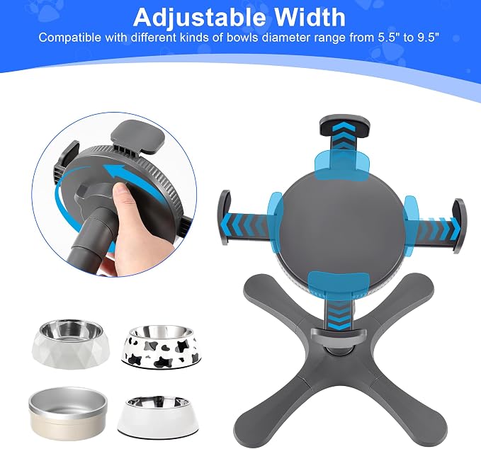 Dog Bowls,Elevated Adjustable Dog Bowl Stand with 3 Heights & Tilted Feeding Design, Raised Stand Compatible with Medium & Large Breeds(2 Pack) Grey