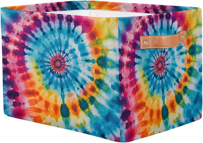AUUXVA Storage Basket Abstract Swirl Tie Dye Pattern Storage Cube Box Durable Canvas Collapsible Toy Basket Organizer Bin with Handles for Shelf Closet Bedroom Home Office