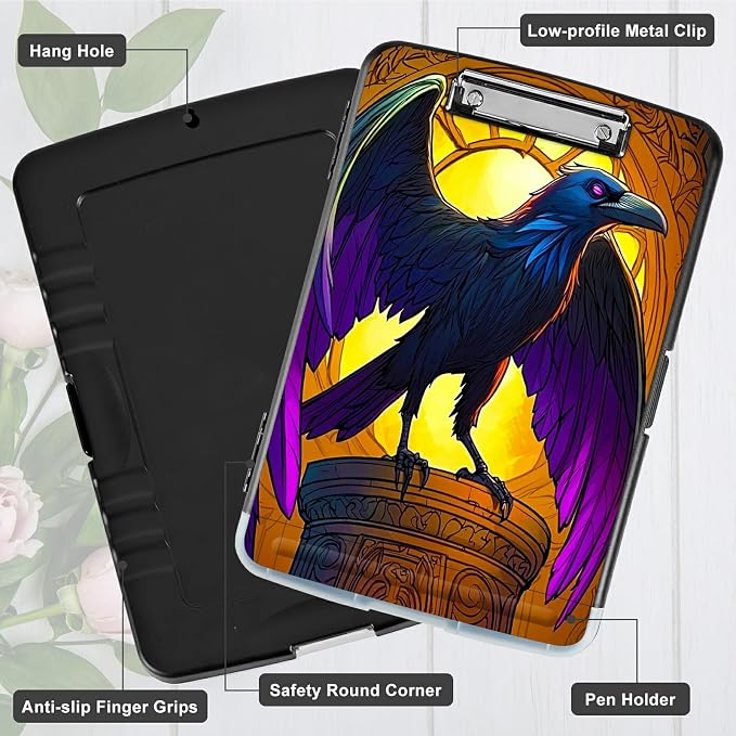 Eagle with Purple Wings A4 Clipboard with Storage Pen Holder, Clipboards Organizer Nursing Clipboard Foldable File Folder Plastic Clipboard Folio Clip Board for Office Students Classroom