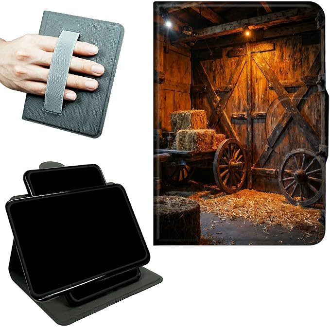 Rotating Handle Case for Samsung Galaxy Tab S6 Lite 10.4" 2024/2022/2020, 360 Degree Swivel Kickstand with Magnetic Closure Shockproof Leather Protective Cover for Women Men, Vintage Wheels