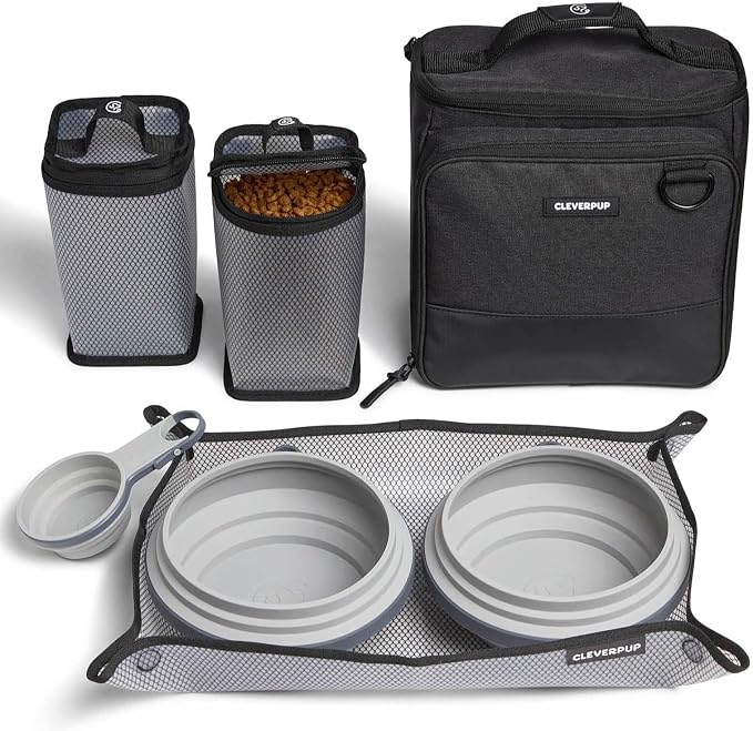 Large 7-Piece Bistro Box Dog Food Travel Kit, 12 Cup BPA-Free Kibble Storage, 2 Silicone Bowls, Mat & Scoop - Portable Pet Food Kit for Weekends, Overnights, Daycare & Camping, Graphite
