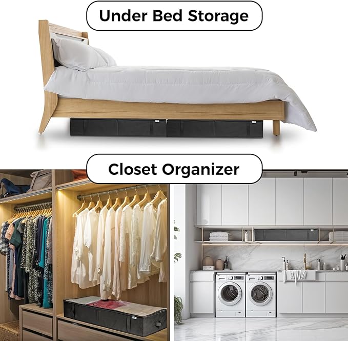 StorageExpert Under Bed Storage Containers, Closet Organizer, Grey, 4 Pack | Under Bed Storage, Foldable Fabric, Large Capacity, Dustproof, Clothes Storage, Blanket Storage, Toy Organizer, Space Saving