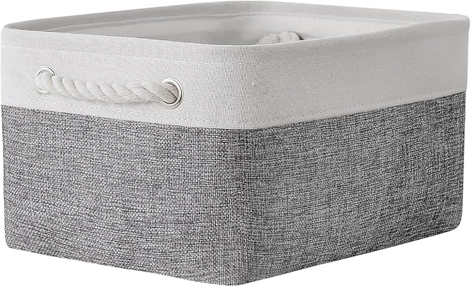 Organization and Storage Basket for Shelves - 1 Pack 14x10x6.7 inch Collapsible Storage Bins, Fabric Storage Cubes for Closet Organizer Toy Gift Cloth (White & Grey)