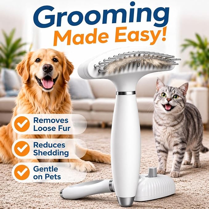 Self Cleaning Dog Brush for Shedding – Undercoat Rake for Dogs & Cats, Deshedding & Dematting Tool with Dual Stainless Steel Teeth, Removes Loose Fur for Thick & Double Coats