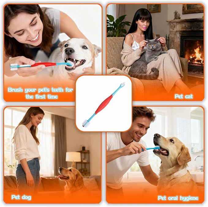 Dog Toothbrush, 360° & Double-Headed Dog Dental Care Kit for Small & Large Dogs, Pet Finger Toothbrush & Toothbrush Set for Effective Plaque Removal, Clean Teeth, Fresh Breath, and Gum Health