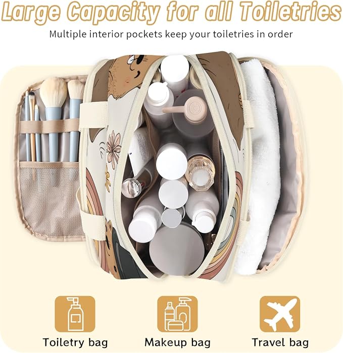 Cute Groundhog Travel Toiletry Bag for Women | Spring Floral Lightweight Waterproof Makeup Cosmetic Bag Large Tote Organizer for Traveling, Toiletries, Accessories