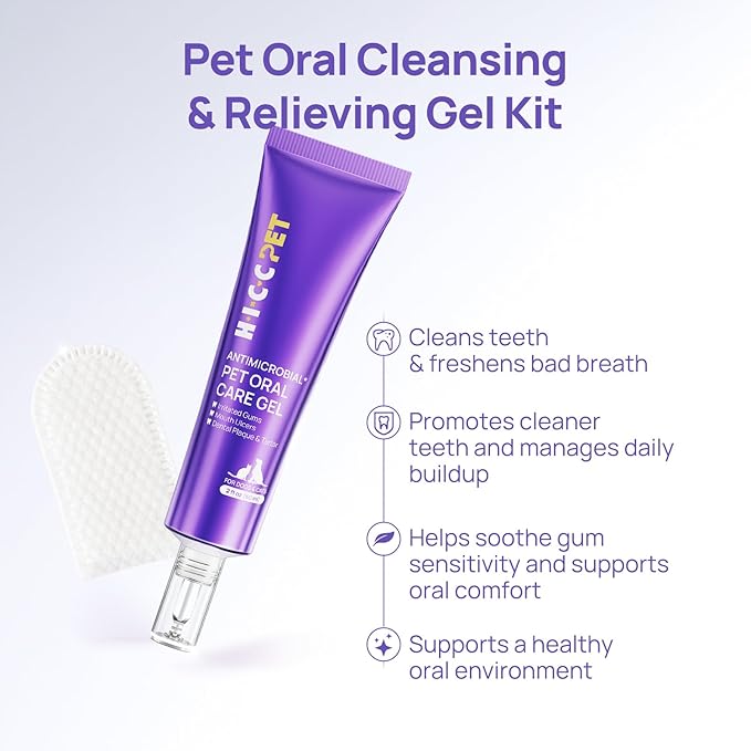 HICC PET Dog Dental Gel, Vet-Trusted Teeth Cleaning Gel for Dogs & Cats, Pet Breath Freshener, Maintains Gum Health, Natural Enzymatic Oral Repair Gel Kit, No Brushing Required, Non-Toxic. 2 fl oz