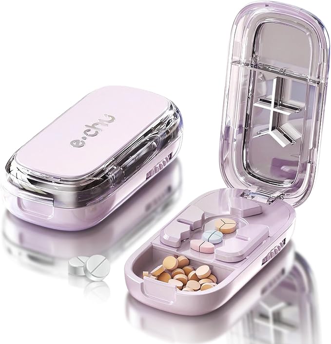 Pill Cutter Splitter for Small and Tiny Pills - Daily Pill Organizer with Professional Adjustable Cutter Splitter for Cutting Multiple Pills, Pill Case for Travel Purse Pocket (Pink)
