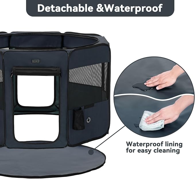 PETSFIT 45.5" Dog Playpen with Dual Zipper Doors | Sturdy Foldable, For Large & Medium Dogs, Removable Mesh Top, Leakproof Bottom