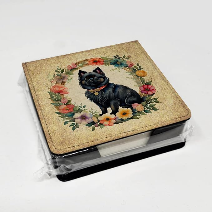 Caroline's Treasures German Spitz and Flowers PU Leather Note Paper Holder with Artist-Designed Cover, Desk Accessory, Office Gift