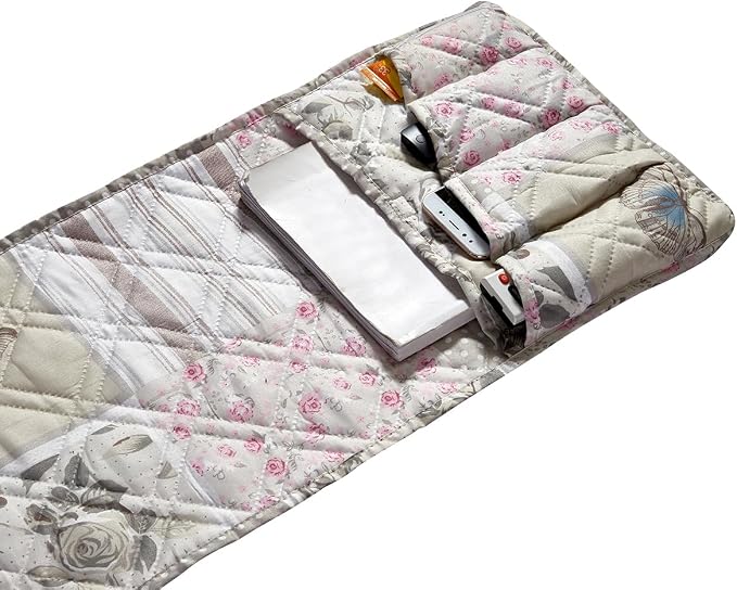 Brilliant Sunshine Grey Cupid & Pink Rose Couch Armrest Cover, 35"×13" | Washable Magazine Holder, Armrest Organizer & Caddy on Sofa, Recliner, Armchair, Storage for Remote Controls, Phone, iPad