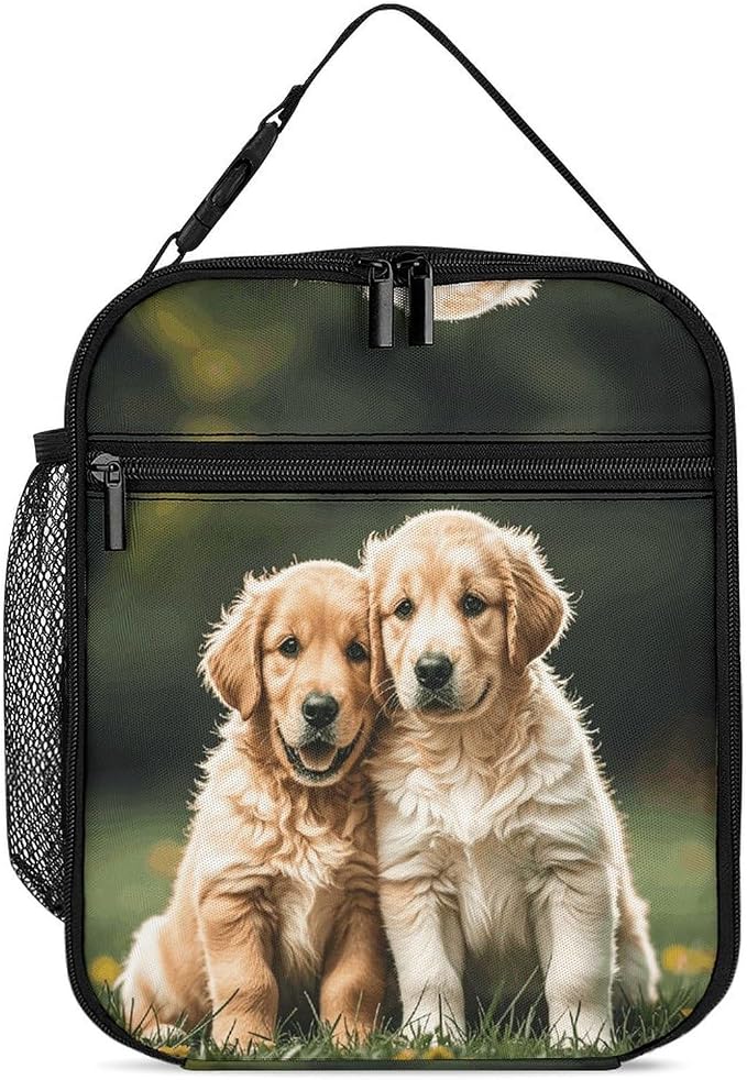 Golden Retriever Dogs Pets Lunch Box Insulated Small Durable Handbag | Portable Organizer Lunch Bag Reusable Large Capacity Lunch Tote Bags with Mutiple Pockets for Work Office Travel Picnic
