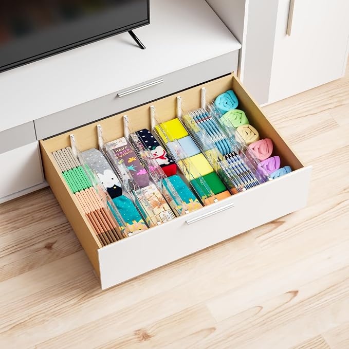 5 Pack 6 Inch Tall Acrylic Drawer Divider for Clothes-Expandable from 12.3-18''-Adjustable Dresser Deep Drawer Dividers for Baby Clothing,Underwear,Clear in Drawer Separators for Kitchen,Office