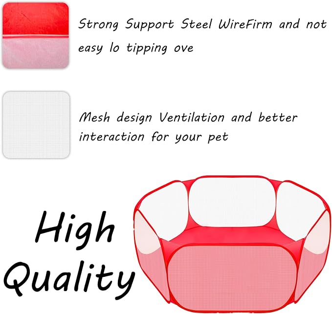 Small Animals Playpen, Portable Pop-up Open Interactive Pet Tent, Indoor Outdoor Fence for Rabbits, Guinea Pig, Hamster, Chinchillas, Kittens, Puppies