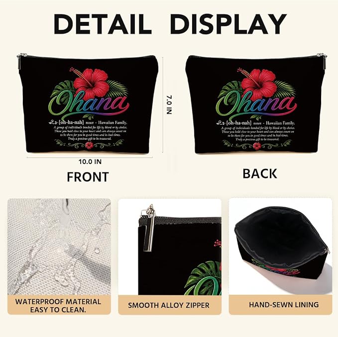 Hawaii Gifts Makeup Bag, Hawaiian Souvenir Cosmetic Bag Makeup Pouch | Ohana Hawaiian Gifts Travel Toiletry Bags, Christmas Birthday Appreciation Gift for Women Girls Families Grandama Sisters