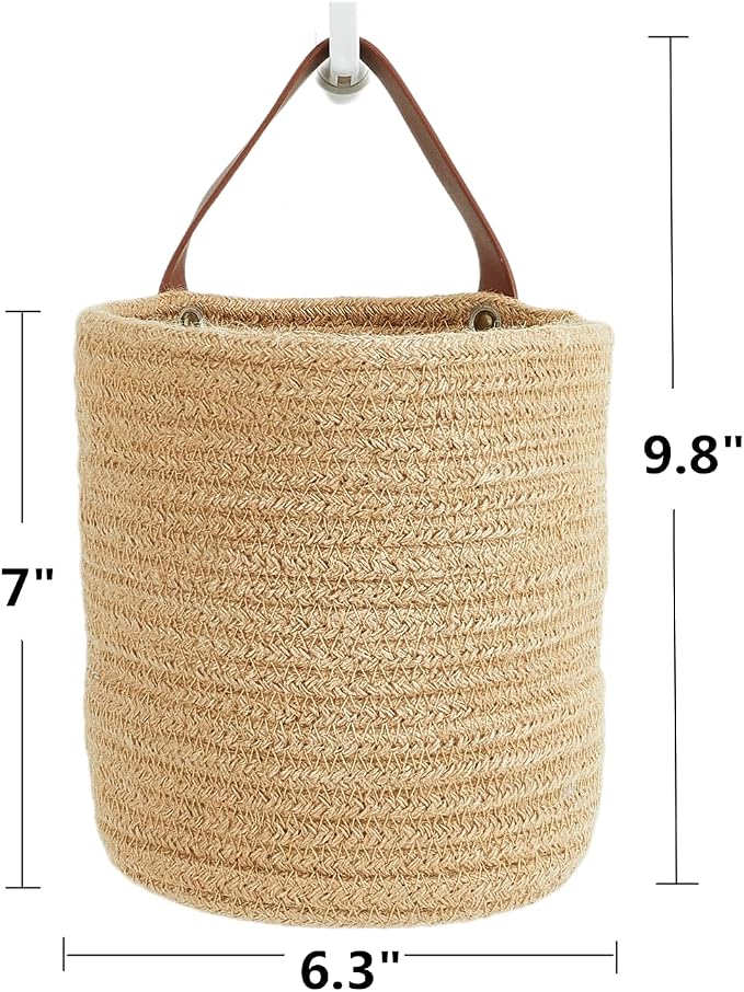 Wall Hanging Storage Basket, Woven Plant Holder for Organizing, 6.3” x 7" | Small decorative basket for towels, and toys, flowers. Hanging storage organizer for wall decor and home organization.
