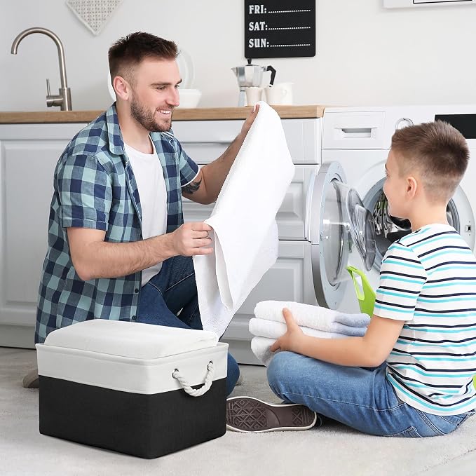 Storage Bins for Shelves - 1 Pack 15.7x11.8x8.3 inch Canvas Storage Basket for Organizing Cubes Gift Dog Cloth Toy (White & Black)