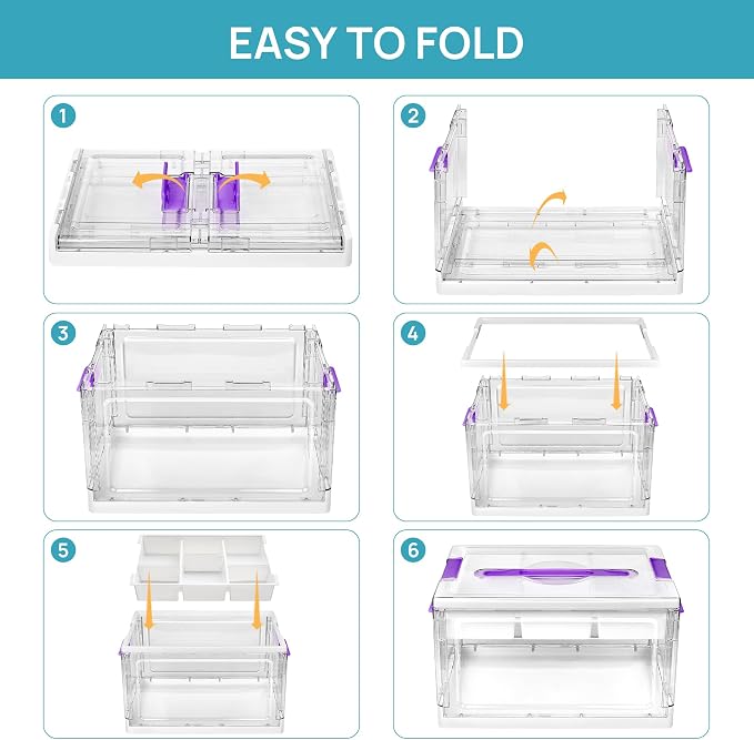 Vtopmart 24 QT Purple Clear Craft Organizer with Tray & Dividers, 1 Pack | Storage Box for Coloring Books, Modeling Clay, Molds and Art Supplies, Removable Tray for Craft Supplies Organization