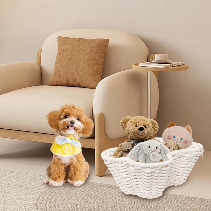 JJSQ Dog Toy Basket for Storage, Pet Toy Organizer Bin, Cotton Rope Baskets for Oraganizing, Bone Shape Basket Handmade 17" x 13" x 7"