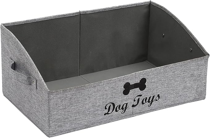 Morezi Linen-cotton blend dog toy basket and dog toy box, dog toy basket storage - Perfect for organizing pet toys, blankets, leashes, chew toys - Snow Grey - Dog