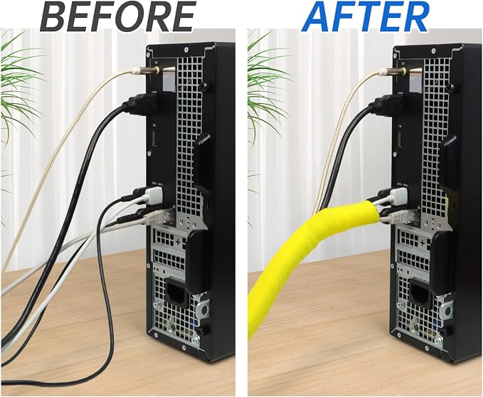 Split Braided Cable Sleeve，Flexible Wire Loom Tubing, Automotive Cord Protector Pet Proof, Cable Management for Computer TV Electric Wires Harness 16ft (Yellow, 10mm（3/8")