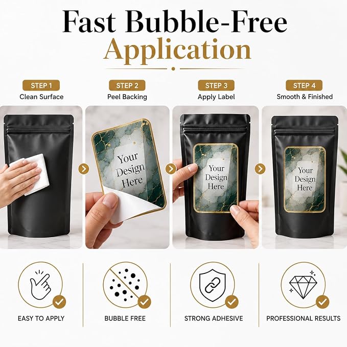 Custom Pouch Labels - Personalized Waterproof Vinyl Stickers for Pouches | Coffee Bags, Food Packaging, Tea, Protein Powder, Pet Treats, Glossy Custom Product Labels