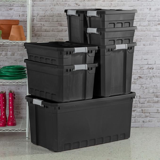 Sterilite 3-Pack Storage Bins with Lids, Large Heavy Duty Totes, 50 Gallon, Black