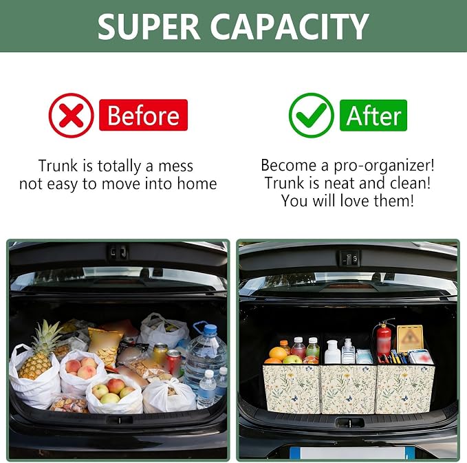 Car Trunk Organizer, Wildflowers Herbs Butterfly 600D Oxford Foldable Storage Bag with Handles, 13.0x10.8x10.2in, Portable Collapsible Container for Groceries, Kitchen, Picnic & Travel